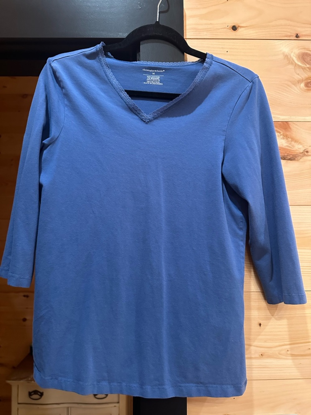 Christopher & Banks Navy Lace-Trim V-Neck Tee 95% Cotton!
